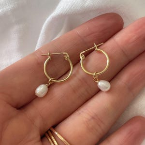 Perlen Creolen - Huggie Ohrringe mit Perle - Süßwasser Perlen Ohrringe - 14k Gold Filled Perlen Creolen - Braut Creolen - Braut