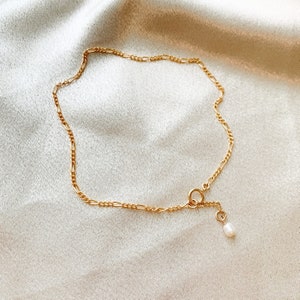Gold Filled Anklet - Gold Anklet with Pearl - Gold Figaro Anklet - Custom Anklet - Waterproof Anklet - Dainty Anklet - Pearl Bridal Jewelry