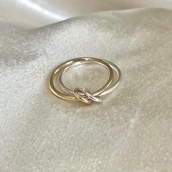 Two-Tone Connected Ring Set – 14k Gold Filled Multi Band Stacking Rings, Jump Ring Connector, Dainty Minimalist