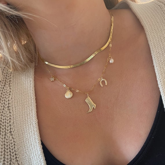 Cowgirl Necklace - Cowgirl Boots Necklace - Coastal Cowgirl Aesthetic - Cowboy Boot Necklace Gold - 14k Gold Filled - Multi Charm Necklace
