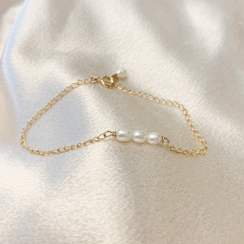 XO Hanalei Perla Trio Bracelet Dainty Pearl Bracelet White Pearl Bracelet Gold Filled Pearl Bracelet White Pearl Bracelet image 1