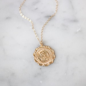 Collana con medaglione di San Cristoforo: moneta riempita d&#39;oro 14k