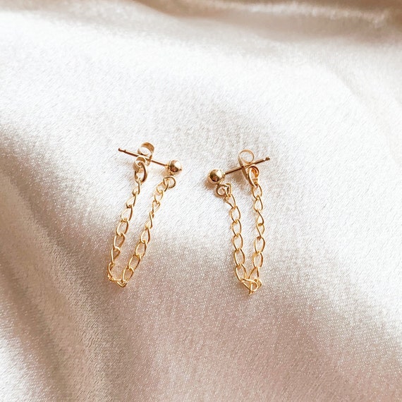 Huggie Chain Earrings 14k Gold Filled Dainty Huggie Earring