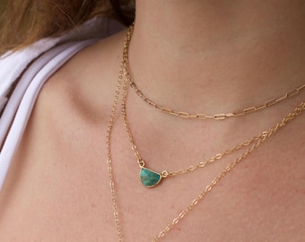 Collier pendentif croissant turquoise : bijoux bohèmes rempli d'or 14 carats