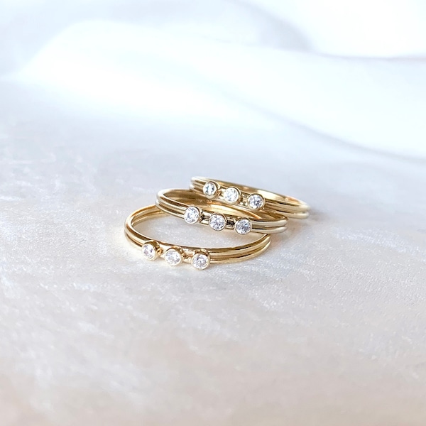 Gold Filled Cz Ring - Gold Filled Stacking Ring - Gold Filled Band - Gold Stone Ring - Gold Filled Diamond Ring - 3 stone ring