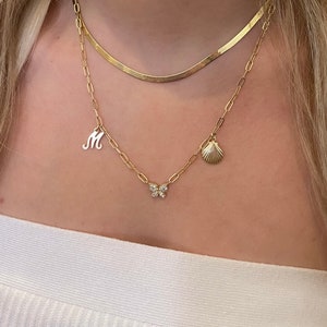 Butterfly Charm Necklace - Multi Custom Charm Necklace - Gold Filled Letter Charm Necklace - Seashell Charm Necklace