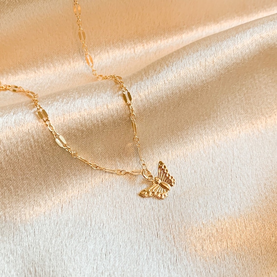 14K ゴールドフィルド 可憐な蝶のネックレス - ゴールド ミニマリスト 