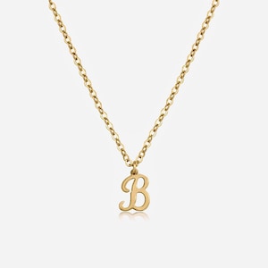 Personalized Cursive Initial Necklace – 14k Gold Filled Script Letter Pendant with Figaro or Cable Chain, Dainty Custom Jewelry Gift
