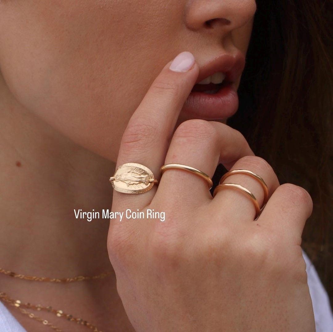 14Kゴールドフィルド聖母マリアリング - ゴールドミラキュラスメダルリング - ゴールドコインリング - ゴールドフィルドメダリオンリング -  奇跡のメダルリング - Etsy 日本