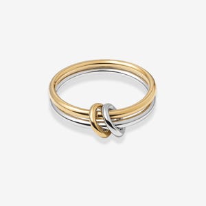 14k gold filled two-tone connected ring set with jump ring connector on a clean white background