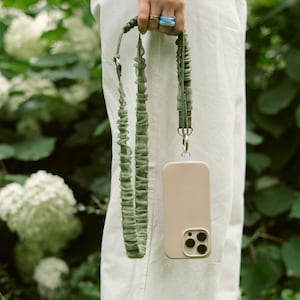 Olive Phone Lanyard Strap, Adjustable Crossbody Phone Strap, 3-Piece Interchangeable Strap, Organza & Webbing Phone Accessory