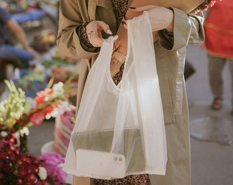 Shopper organza bag, Handbag, Aesthetic tote bag, White market bags