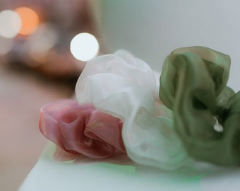 Scrunchies set, Big bridesmaid scrunchie, Hair tie bracelet, Silk scrunchie