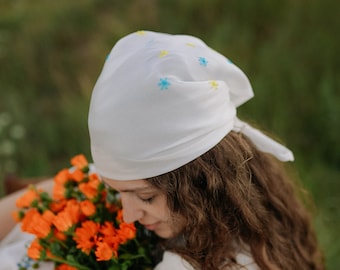 Head scarf silk Embroidered Sheer scarf Silk hair scarf Bandana Silk scarf women Floral Head Scarf