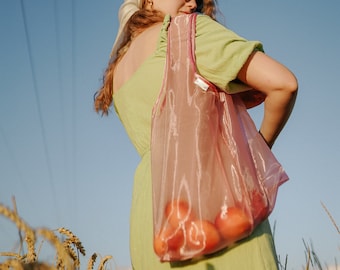 Pink tote bag, Eco friendly bag, Shoulder bag, shopping bag, Reusable bag String bag