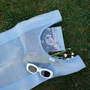 Summer bag, Reusable grocery bags Eco friendly bag Organza blue market bags Shoulder bag 13x20 inches