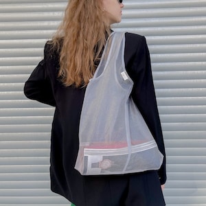 Farmers Market Bag Tulle bag Grocery bag Reusable Foldable Bag Organza Tote Bag image 1