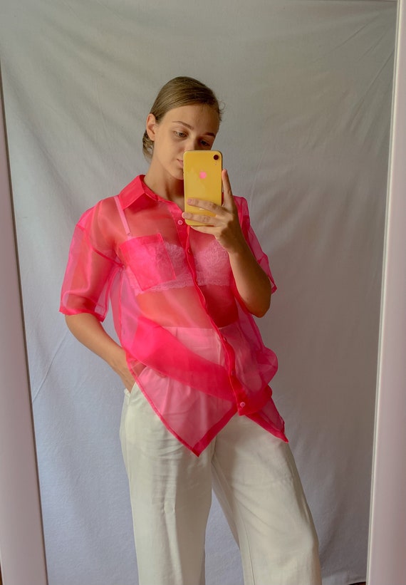Camisa larga transparente Blusa manga corta Etsy Espana