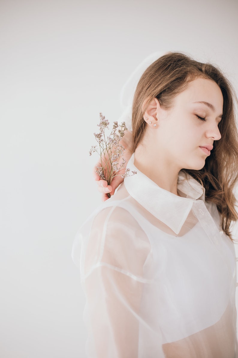 Victorian shirt, White blouse, Organza blouse, Bridal party shirts, Puff sleeve blouse, Voluminous long sleeves Wedding dress alternative image 6