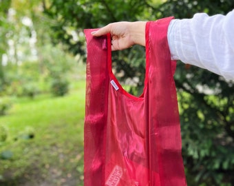 Sac cadeau en tissu Cadeau de la Saint-Valentin Sac d’emballage Orgaza Sac fourre-tout Sac d’épicerie Organza ECO sac fourre-tout fait à la main, sac de marché réutilisable