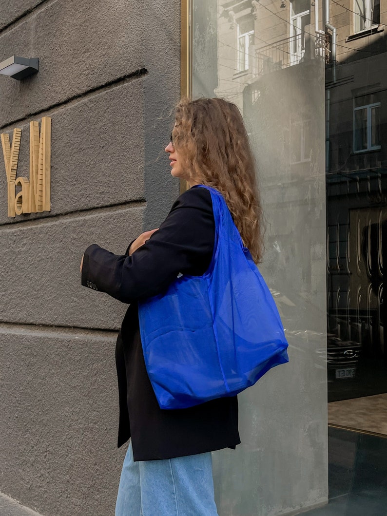 Blue tote bag aesthetic, Duffle bag Produce bags, Eco friendly bag, Beach bag image 6