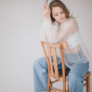 Victorian shirt, White blouse, Organza blouse, Bridal party shirts, Puff sleeve blouse, Voluminous long sleeves Wedding dress alternative image 3