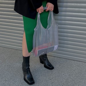 Bauernmarkttasche, Tülltasche, Einkaufstasche, wiederverwendbar, faltbare Tasche, Organza-Einkaufstasche Bild 4