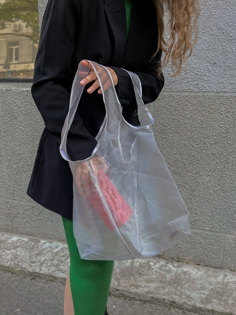 Farmers Market Bag Tulle bag Grocery bag Reusable Foldable Bag Organza Tote Bag image 7