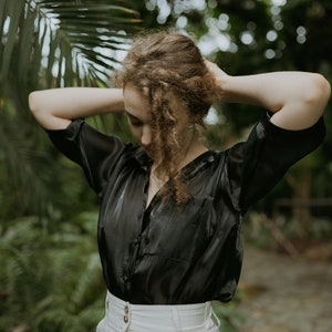 Transparent Lightweight blouse, Victorian blouse, Half sleeve blouse, Women's blouse of a straight cut