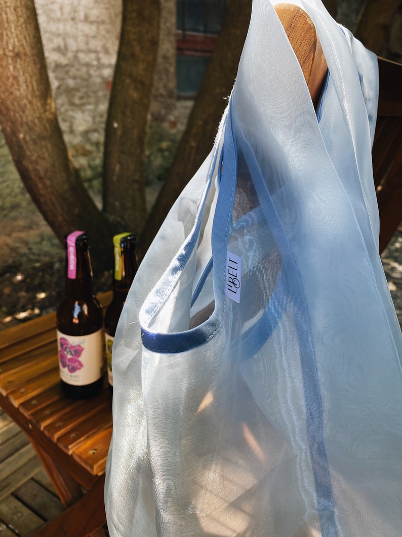 Summer bag, Reusable grocery bags Eco friendly bag Organza blue market bags Shoulder bag image 4