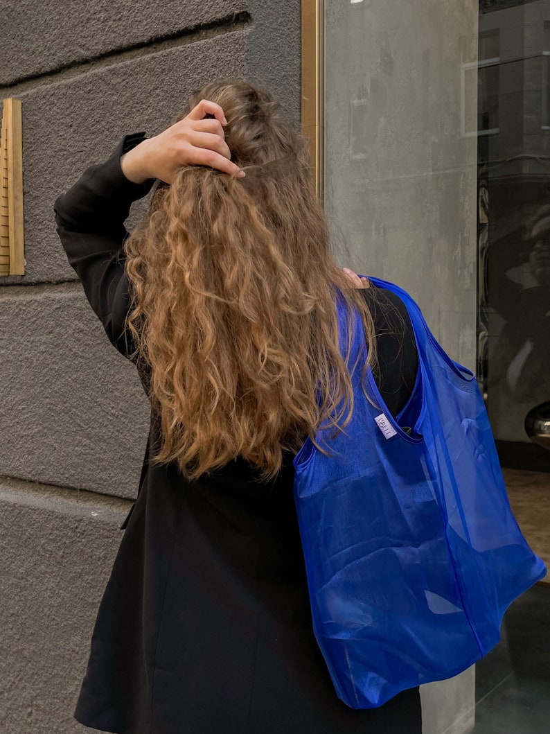 Blue tote bag aesthetic, Duffle bag Produce bags, Eco friendly bag, Beach bag image 4