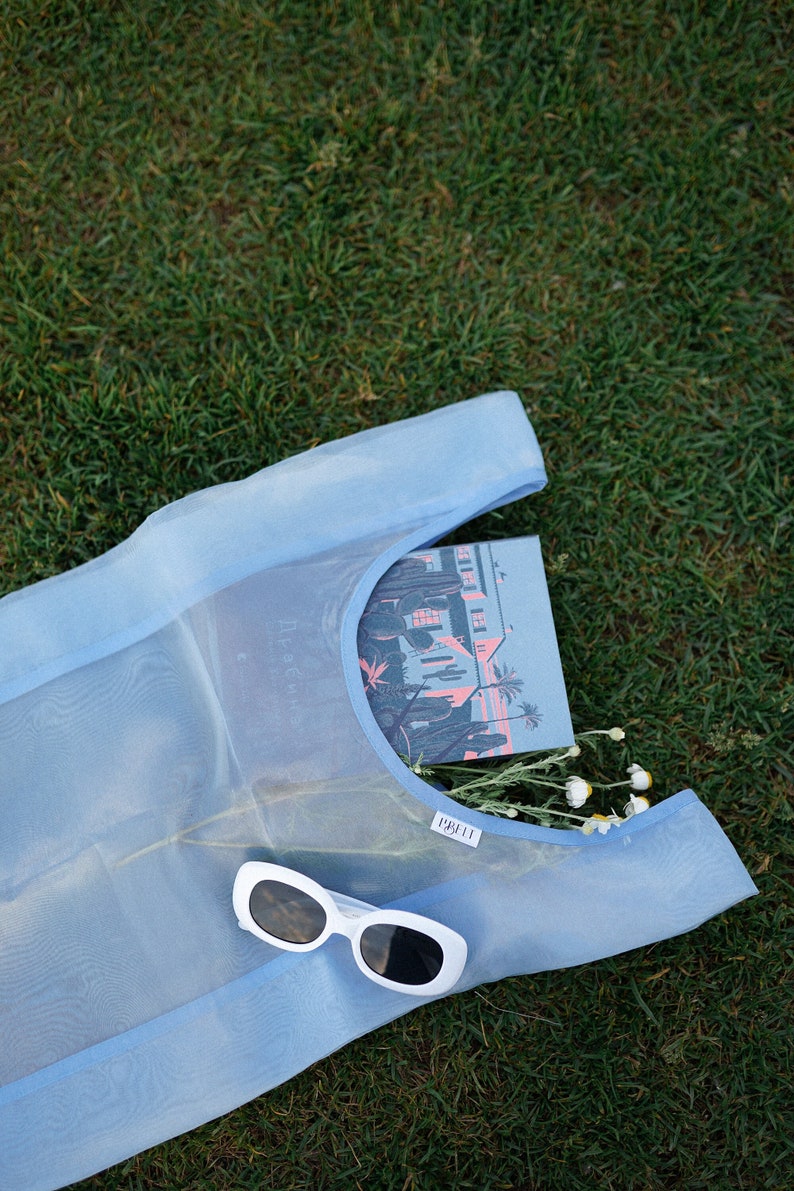 Summer bag, Reusable grocery bags Eco friendly bag Organza blue market bags Shoulder bag 13x20 inches