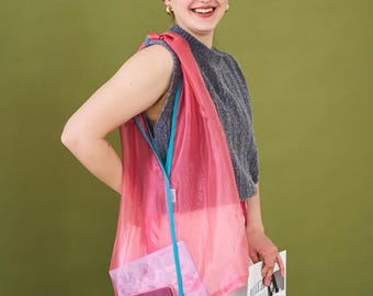 Pink Organza Transparent Bag - Market Tote Bag for Gifts, Shopper Grocery bag