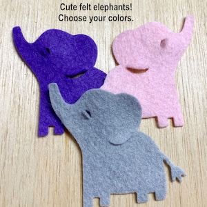 2 Felt elephant, die cut shapes, felt animals, quiet book, memory book, felt mammal, pachyderm, 2-1/2'' x 2-1/2 inches