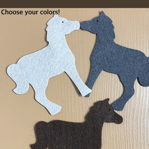 2 Felt horses, felt ponies, die cut shapes, choose color, quilting quiet book, 4 inches, felt board, craft supplies, sewing, wool blend felt