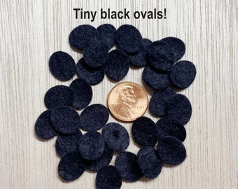 TINY black oval, wool blend felt, craft supplies, die cut ovals, felt ovals for eyes, 30 pieces