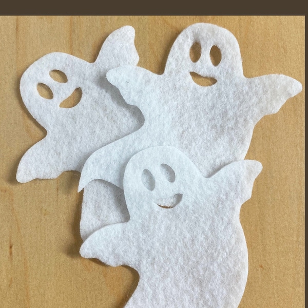 3 Large felt ghost, die cut, shapes and forms, scrapbook card making, Halloween, patch, holiday embellishment, 3-3/8'' tall