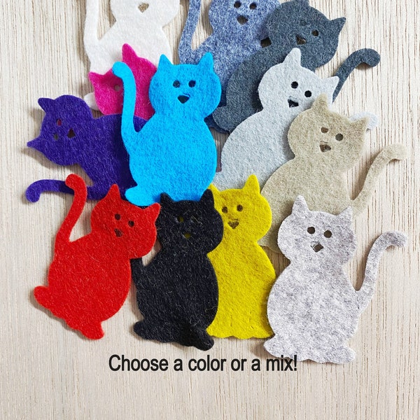 6 Felt cats, CHOOSE COLOR, felt board, patch kids crafts die cut cut outs wax dipping sewing quilt, felt animals, animal embellishment