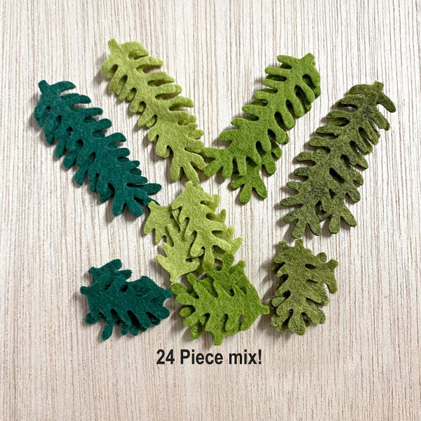 24 Small felt leaf mix, foliage precut, fern, leaves, sewing notion die cut shapes, applique, embellishment, wool blend felt, L26