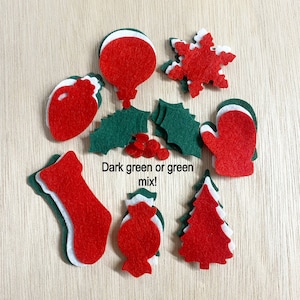 36 Felt Christmas mix, READY TO SHIP, holly, mittens, tree, snowflake, stocking, die cut precut shapes & forms scrapbooking, wool blend, C1