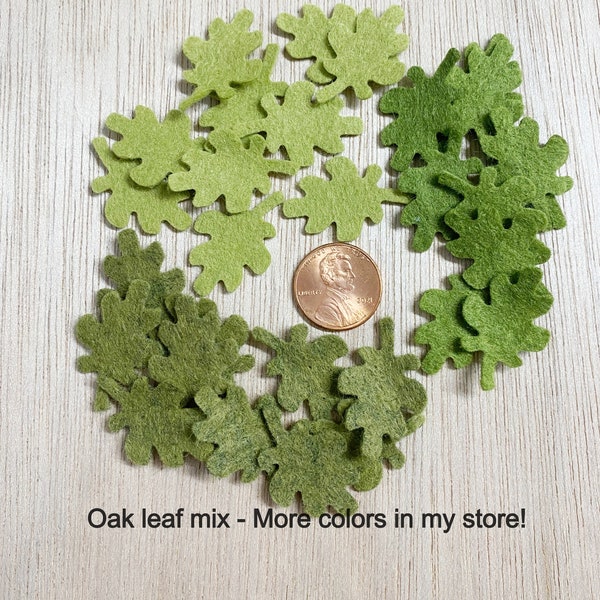 Felt oak leaves, VERY SMALL, 30 piece olive mix, oak leaf, foliage, mini leaf, wool blend, olive green, L36