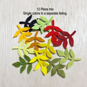 12 Felt leaf mix, READY TO SHIP, foliage, leaf, 1-1/2&#39;&#39; x 2-1/4&#39;&#39; die cut, applique wool blend, felt leaf, embellishment, sewing notion