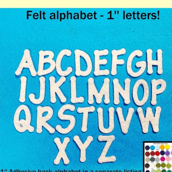 1'' Felt alphabet, choose color, 26 letters A-Z, 1 inch letters, full alphabet letters