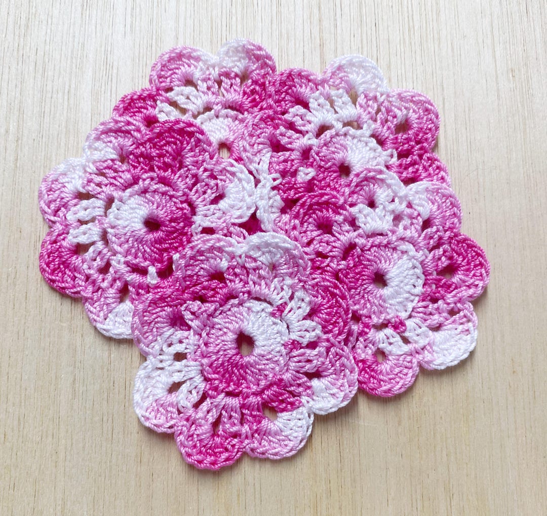 2'' Crocheted Doilies, Pink Mini Doily, Multicolor Doily, Cotton Thread ...