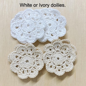 Crochet doilies, THICK cotton thread, white doily, ivory doily, craft supplies, handmade, 2 or 4, 3 - 3-1/4 inches