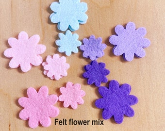 Small felt flower mix, die cut felt flowers, pastel felt flower, craft supplies, flower applique, quilting, 3/4 inch, 1-1/4 inch, FL19