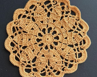 Crochet Doily, Handmade Cotton Coaster, topaz, light brown (5.25 inches)
