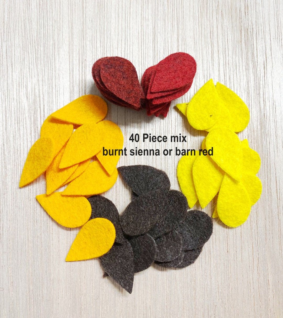 40 Small Felt Leaves Mix, Felt Leaf, Wool Blend, 1'' Long, Wreath Leaf