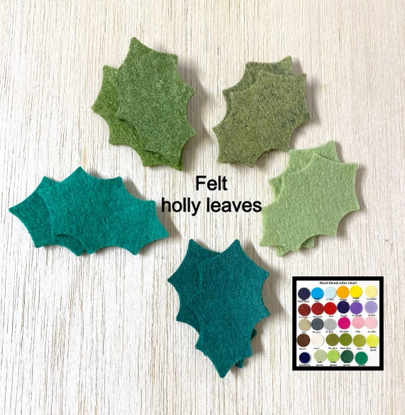Felt holly leaves, small holly leaves, 30 or 50 pieces, die cut shapes, Christmas die cut, craft supplies, scrapbook, wreath making