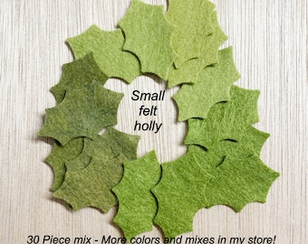 30 Small Olive Green Felt Holly Leaves, Craft Supply Mix